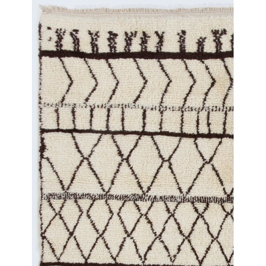 Beige MOROCCAN Berber Beni Ourain Design Rug with Brown and Yellow patterns, HANDMADE, 100% Wool