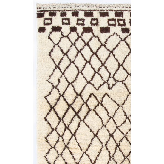Beige MOROCCAN Berber Beni Ourain Design Rug with Brown Geometrical patterns, HANDMADE, 100% Wool