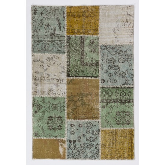 4' x 6' (122x183 cm)  Mustard Yelllow, Light Blue, Light Green and  Beige Color Patchwork Rug