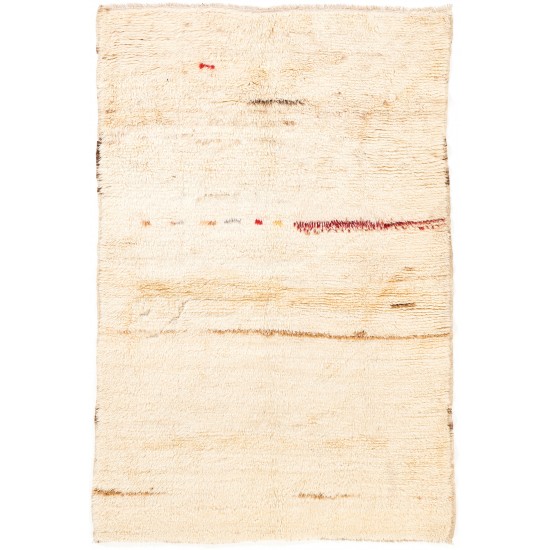 Ivory color Turkish Tulu Rug with slight traces of Red, Brown and Yellow patterns, HANDMADE, 100% Wool