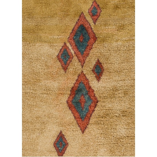 Light Brown and Mustard Yellow colored MOROCCAN Berber Beni Ourain Design Rug, HANDMADE, 100% Wool
