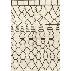 Ivory color MOROCCAN Berber Beni Ourain Design Rug with Brown patterns, HANDMADE, 100% Wool