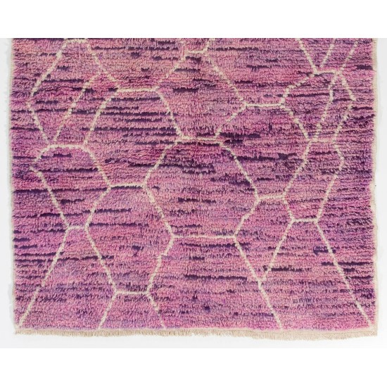 Lilac color MOROCCAN Berber Beni Ourain Design Rug with Lavender patterns, HANDMADE, 100% Wool