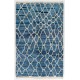 Air Force Blue color MOROCCAN Berber Beni Ourain Design Rug with Beige patterns and shades of Royal Blue and Light Blue, HANDMADE, 100% Wool