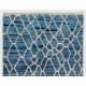 Air Force Blue color MOROCCAN Berber Beni Ourain Design Rug with Beige patterns and shades of Royal Blue and Light Blue, HANDMADE, 100% Wool