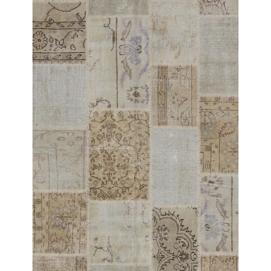 152x245 cm Beige & Cream Color PATCHWORK Rug, Overdyed Washed out neutral colors