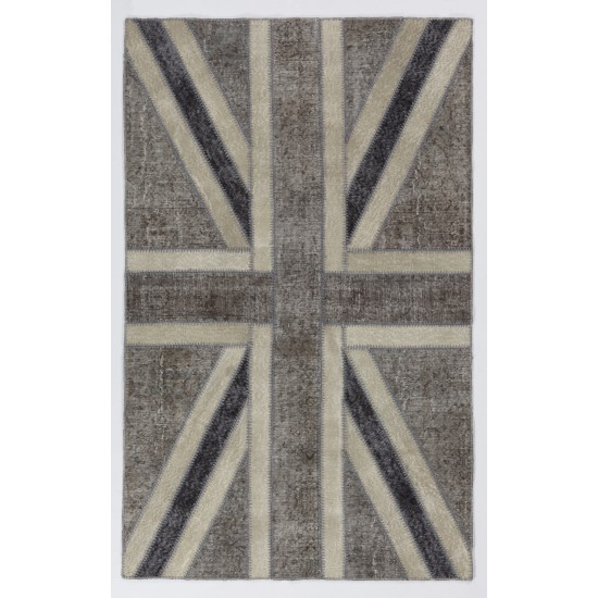 152x245 cm Gray & Beige British Flag Union Jack Design PATCHWORK Rug