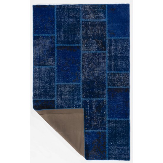 5' x 8' Navy Blue Color Patchwork Rug