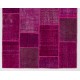 152x245 cm Dark Pink PATCHWORK Rug handmade form Overdyed Turkish Rugs