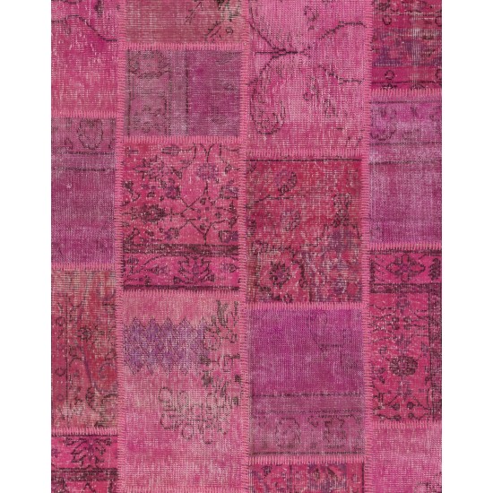 5' x 8' (152x245 cm) Light Pink PATCHWORK Rug Handmade from OVERDYED Distressed Vintage Turkish Rugs