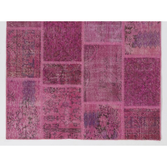 152x245 cm Light Pink PATCHWORK Rug Handmade from OVERDYED Distressed Vintage Turkish Rugs