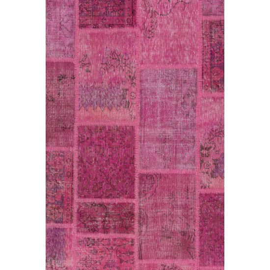 152x245 cm Light Pink PATCHWORK Rug Handmade from OVERDYED Distressed Vintage Turkish Rugs