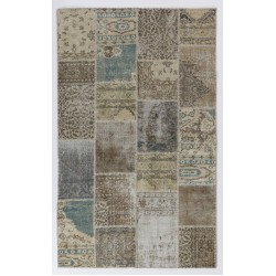 5' x 8' (152x245 cm) Undyed, Beige, Brown, Cream and Faded Blue COLOR Patchwork Rug