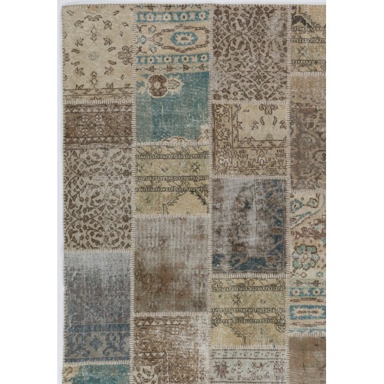 5' x 8' (152x245 cm) Undyed, Beige, Brown, Cream and Faded Blue COLOR Patchwork Rug