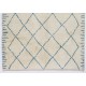 Ivory color MOROCCAN Berber Beni Ourain Design Rug with Blue patterns, HANDMADE, 100% Wool