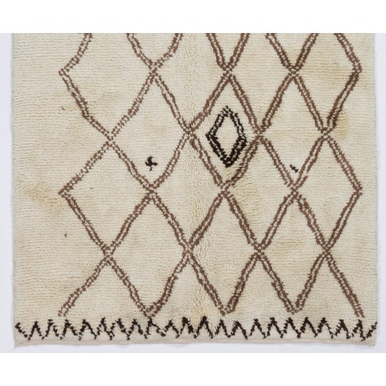 Beige MOROCCAN Berber Beni Ourain Design Rug with Brown patterns, HANDMADE, 100% Wool