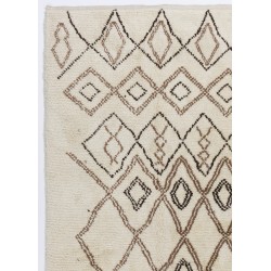 Beige MOROCCAN Berber Beni Ourain Design Rug with Brown patterns, HANDMADE, 100% Wool