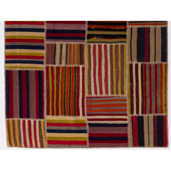 155x235 cm Multicolor PATCHWORK Rug Handmade from Natural Vintage Turkish Carpets Flatwoven Kilims