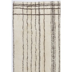 Ivory color MOROCCAN Berber Beni Ourain Design Rug with Brown lines, HANDMADE, 100% Wool