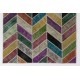 152x245 cm Herringbone Zig Zag Design Multicolor PATCHWORK Rug Handmade from OVERDYED Vintage Turkish Carpets