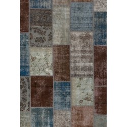 183x275 cm Faded Blue, Brown, Gray and Turquoise Color PATCHWORK Rug 