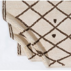 Ivory color Square Shaped MOROCCAN Berber Beni Ourain Design Rug with Brown Diamond patterns, HANDMADE, 100% Wool