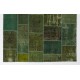 6'6" x 9'10" Green Colored Patchwork Rug