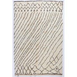 Ivory color MOROCCAN Berber Beni Ourain Design Rug with Brown Lines, HANDMADE, 100% Wool