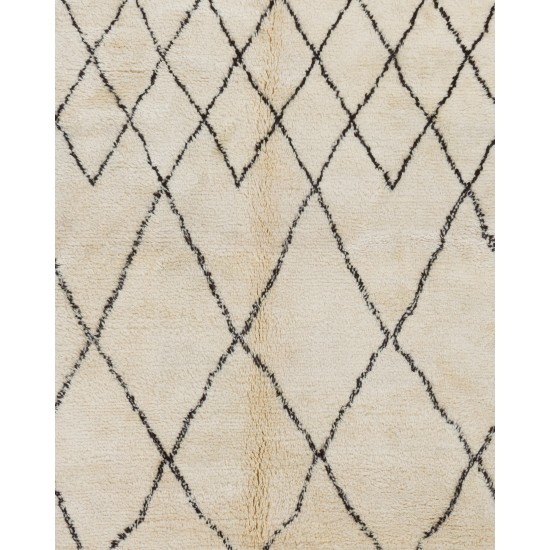 MOROCCAN Berber Beni Ourain Design Rug with Brown Diamond Shaped Patterns, HANDMADE, 100% Wool