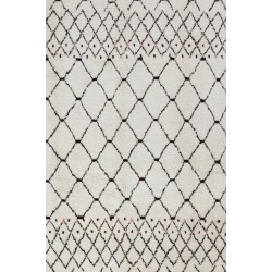 Ivory Color MOROCCAN Berber Beni Ourain Design Rug with Brown and Red Patterns, HANDMADE, 100% Wool