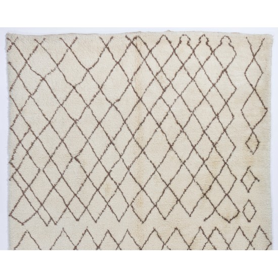 Beige color MOROCCAN Berber Beni Ourain Design Rug with Brown Patterns, HANDMADE, 100% Wool