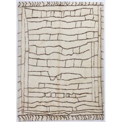 Ivory color Moroccan Rug with Brown patterns, HANDMADE, 100% Wool