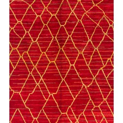 Red Color Moroccan Berber Beni Ourain Design Rug, Handmade of 100% Fine Handspun Wool