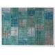 200x300 cm (6'6" x 9'10")  Turquoise, Teal and light Sky Blue Vintage Patchwork Rug