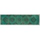 Teal Over-Dyed Vintage Handmade Turkish Runner Rug, Unique Corridor Carpet. 3.4 x 12.9 Ft (101 x 391 cm)