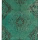 Teal Over-Dyed Vintage Handmade Turkish Runner Rug, Unique Corridor Carpet. 3.4 x 12.9 Ft (101 x 391 cm)