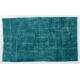 Teal Over-Dyed Vintage Handmade Turkish Accent Rug for Modern Interiors. 3.8 x 6.2 Ft (113 x 187 cm)