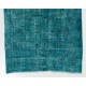 Teal Over-Dyed Vintage Handmade Turkish Accent Rug for Modern Interiors. 3.8 x 6.2 Ft (113 x 187 cm)