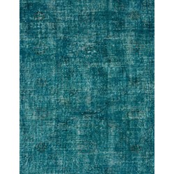 Teal Over-Dyed Vintage Handmade Turkish Accent Rug for Modern Interiors. 3.8 x 6.2 Ft (113 x 187 cm)