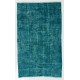 Teal Over-Dyed Vintage Handmade Turkish Accent Rug for Modern Interiors. 3.8 x 6.2 Ft (113 x 187 cm)
