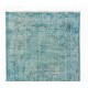 Light Blue Over-Dyed Vintage Handmade Turkish Rug, Art Deco Chinese Design Wool Carpet. 3.8 x 7 Ft (113 x 214 cm)