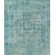 Light Blue Over-Dyed Vintage Handmade Turkish Rug, Art Deco Chinese Design Wool Carpet. 3.8 x 7 Ft (113 x 214 cm)