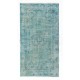 Light Blue Over-Dyed Vintage Handmade Turkish Rug, Art Deco Chinese Design Wool Carpet. 3.8 x 7 Ft (113 x 214 cm)