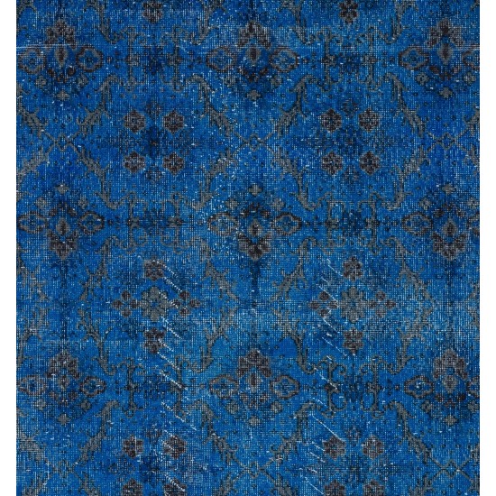 Blue Over-Dyed Vintage Handmade Turkish Rug. 3.9 x 7.2 Ft (118 x 218 cm)