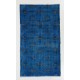 Blue Over-Dyed Vintage Handmade Turkish Rug. 3.9 x 7.2 Ft (118 x 218 cm)