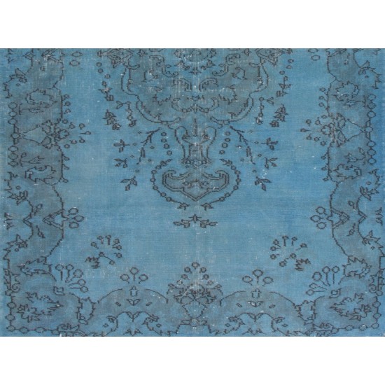 Light Blue Over-Dyed Vintage Handmade Turkish Rug. 4 x 6.9 Ft (120 x 210 cm)