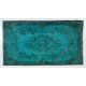 Teal Over-Dyed Vintage Handmade Turkish Rug. 4 x 7 Ft (120 x 211 cm)