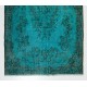 Teal Over-Dyed Vintage Handmade Turkish Rug. 4 x 7 Ft (120 x 211 cm)