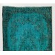 Teal Over-Dyed Vintage Handmade Turkish Rug. 4 x 7 Ft (120 x 211 cm)