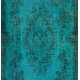 Teal Over-Dyed Vintage Handmade Turkish Rug. 4 x 7 Ft (120 x 211 cm)